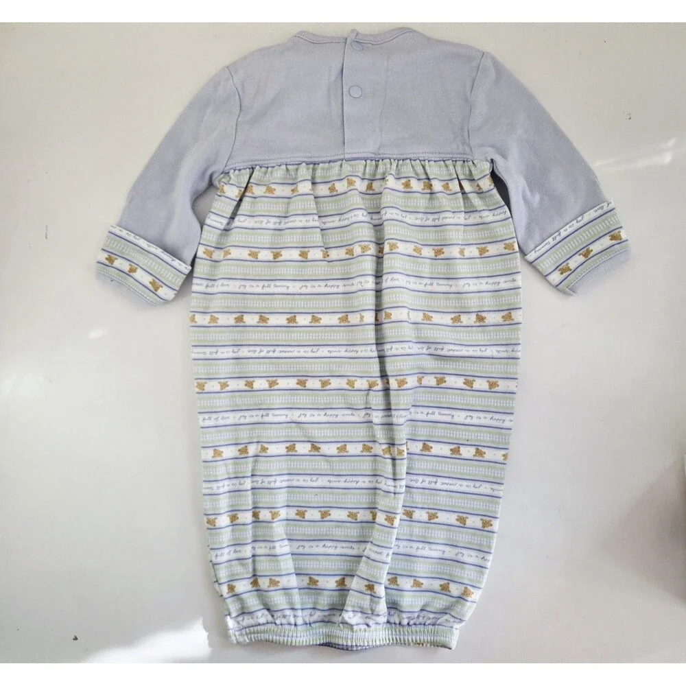 Carter's Baby One-Piece Gown Striped Bear Embroidered Snap Elastic Hem 1 Size